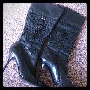 Guess-Black Leather and Cloth Stiletto Boot